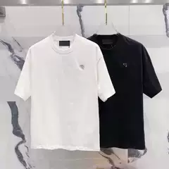 High Version P Brand Summer New Minimalist Business Classic Triangle Logo Iron Plate Logo Men's and Women's Short Sleeve T-Shirt