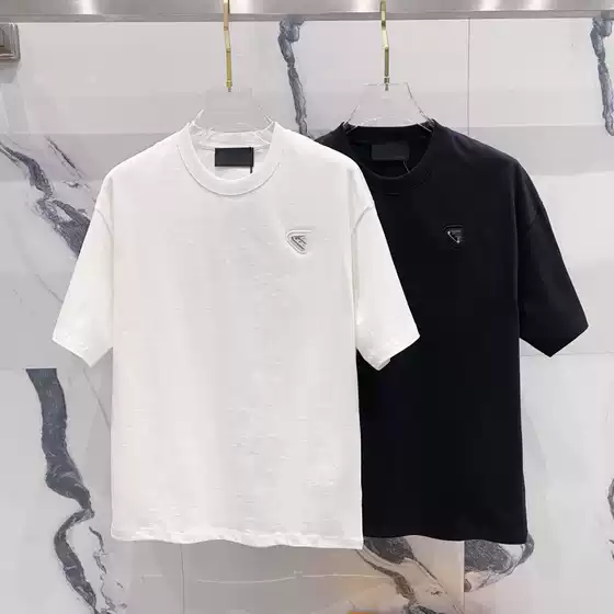 High Version P Brand Summer New Minimalist Business Classic Triangle Logo Iron Plate Logo Men's and Women's Short Sleeve T-Shirt