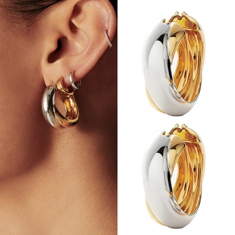 Dilireba Style Two-Tone Earrings with a High-End Feel, Retro Accessories, Color-Blocking European and American Style, Light Luxury Hoop Earrings for Women Dilireba Style Two-Tone Earrings with a High-End Feel, Retro Accessories, Color-Blocking European and American Style, Light Luxury Hoop Earrings for Women