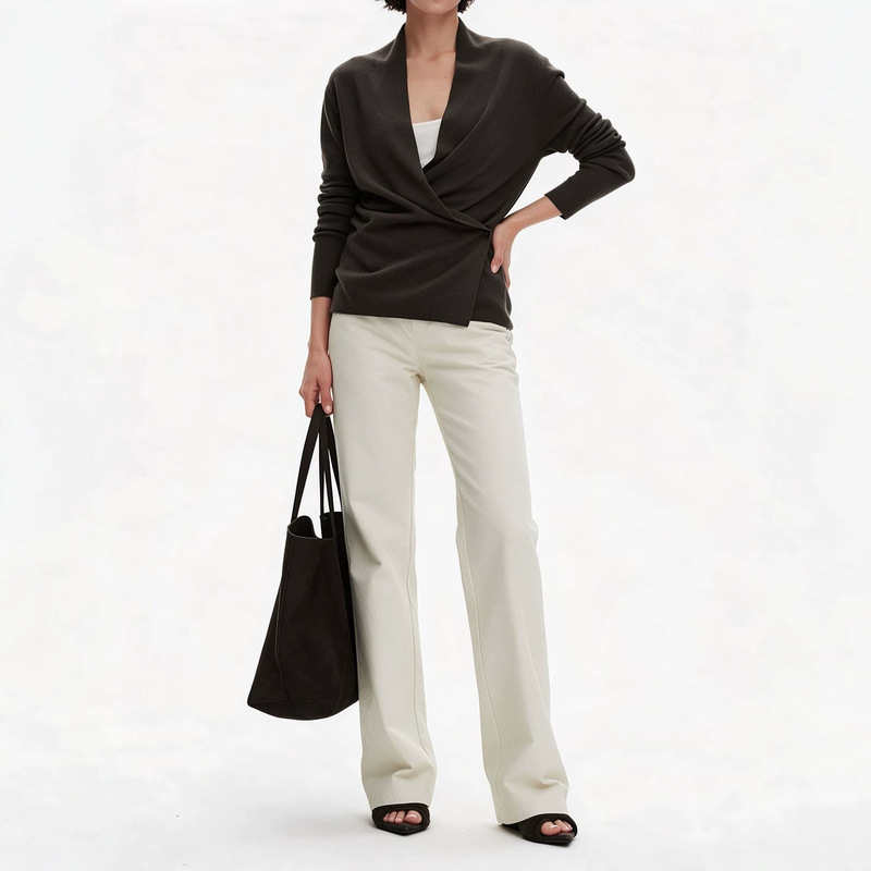 Same style as Sister Feng: iteatoffice* high-quality top, dark gray, asymmetrical hem, two-way wear, knitted cardigan for women