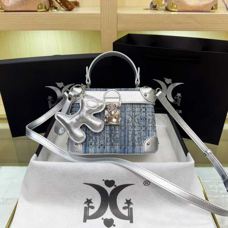 Dropshipping Trendy Denim Rhinestone Box Bag for Women, 2026 New Model, High-End Handbag Wholesale