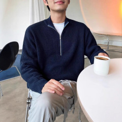 秋季半拉链毛衣男士韩版潮流帅气百搭立领针织衫上衣高领外套批发
