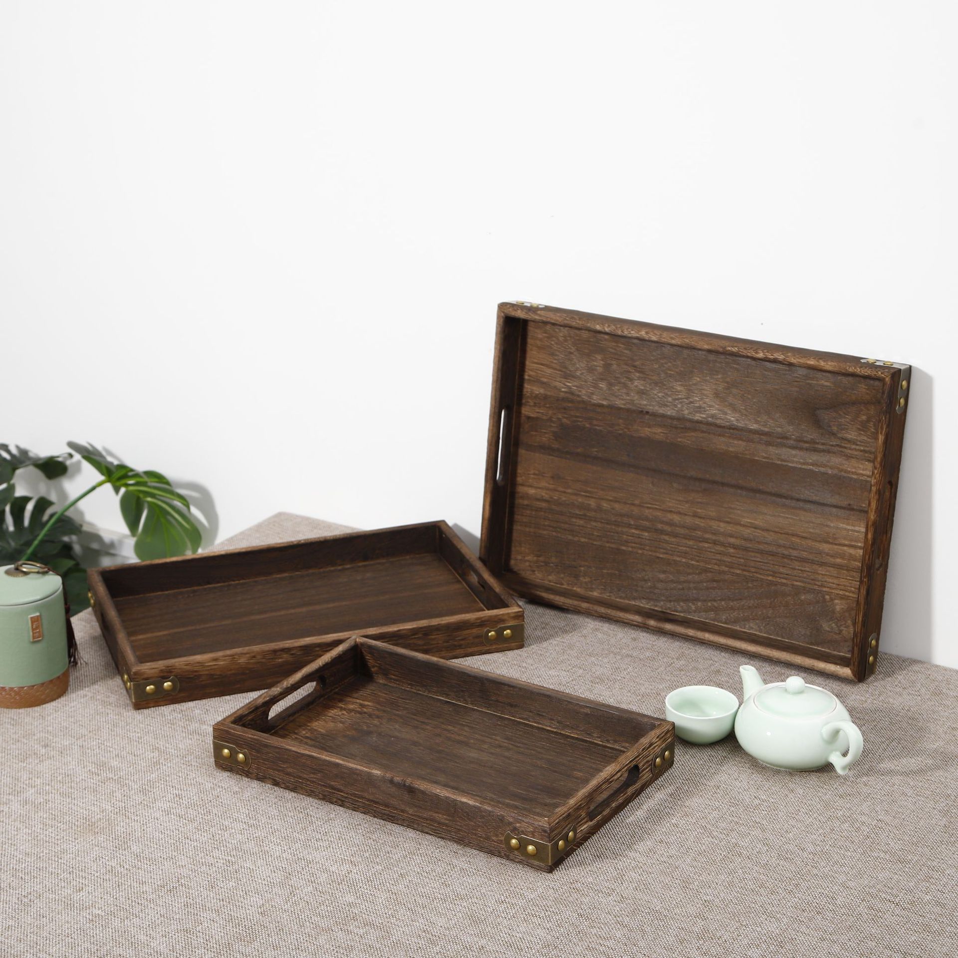 En stock Estilo japonés simple bandeja de té hogar bandeja de madera maciza almacenamiento mesa de té tatami mesa de té posavasos titular de té conjunto de bandeja de té