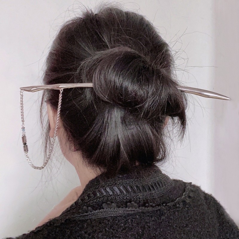 簡約現代新中式旗袍髮簪女後腦勺日常盤發步搖流蘇簪子高級感頭飾