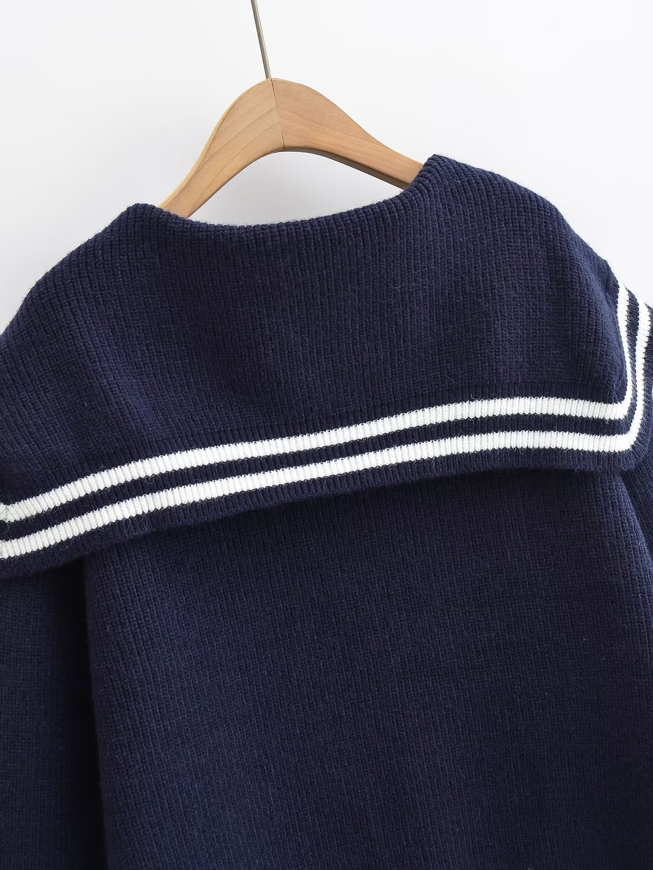 navy collar contrast color knitted cardigan NSAM139034