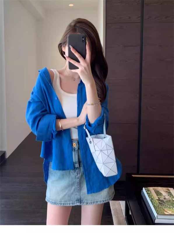 麻なし、春夏に最適！麻のような肌触りの日焼け止めシャツ、女性用、ゆったりとした通気性のあるリラックスしたシルエット、カジュアルなトップス、多用途。|undefined