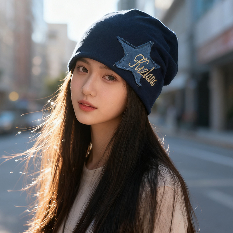 美式街头星星刺绣包头帽子女秋冬嘻哈网红堆堆帽甜酷辣妹复古冷帽|undefined