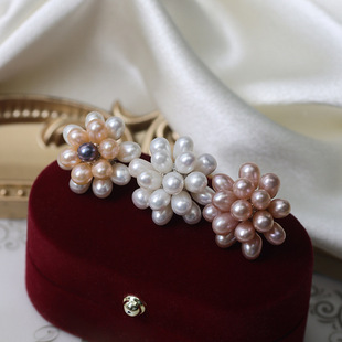 Niche design natural freshwater pearl rice beads earrings personalized fashion hand-woven flower ball earrings in stock wholesale