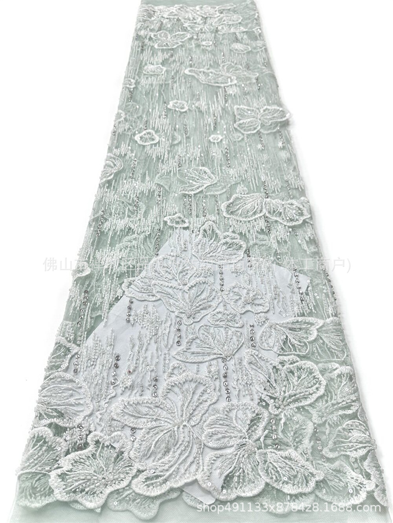 Fabricante nuevo fondo plano tubo de perlas bordado tela brillante vestido de boda vestido de cena tela de moda