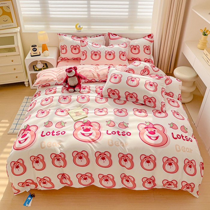 Disnie Cartoon Juego de cuatro piezas Dormitorio de estudiantes Juego de sábanas de tres piezas Dormitorio individual y doble Juego de cuatro piezas de algodón lavado