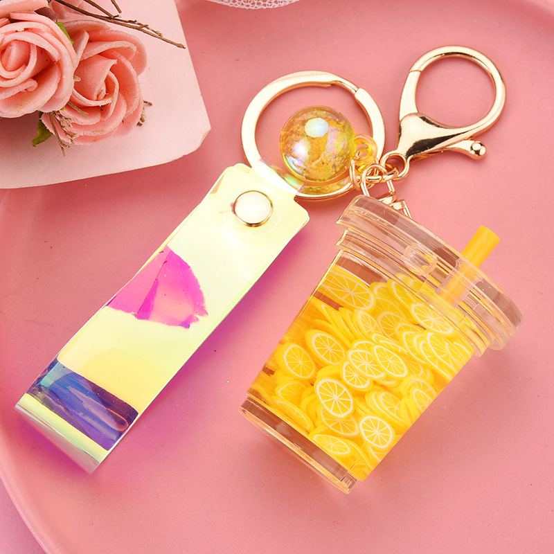 Creative Milk Tea Cup Simulation Fruit Piece Floating Leather Rope Key Chain Wholesale Nihaojewelry display picture 8