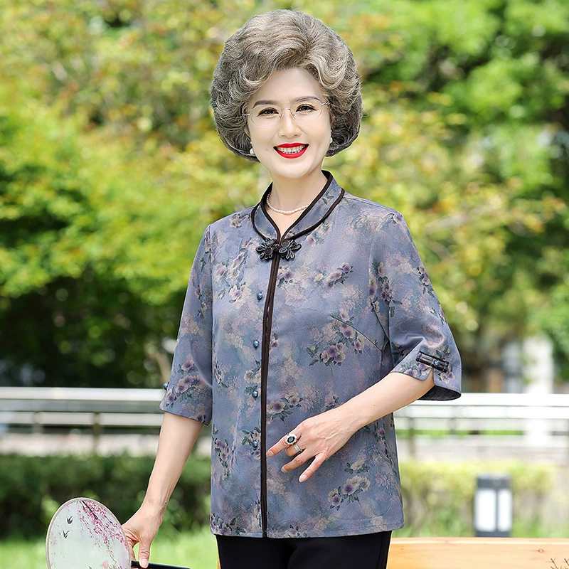 Старушка летняя рубашка Иностранный топ 60 лет 70 бабушка летняя рубашка средняя и пожилая одежда женская мама одежда