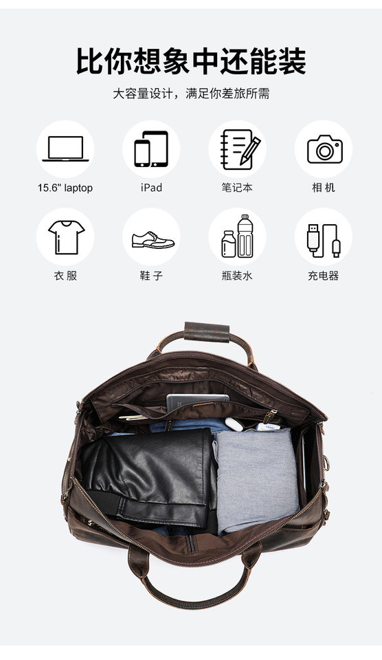 Túi du lịch công tác nam bằng da bò thật, xách tay đại có ngăn giày riêng, 22 inch — Màu cà phê, màu cà phê nâu, màu đen, 4033 đỏ chi tiết 21