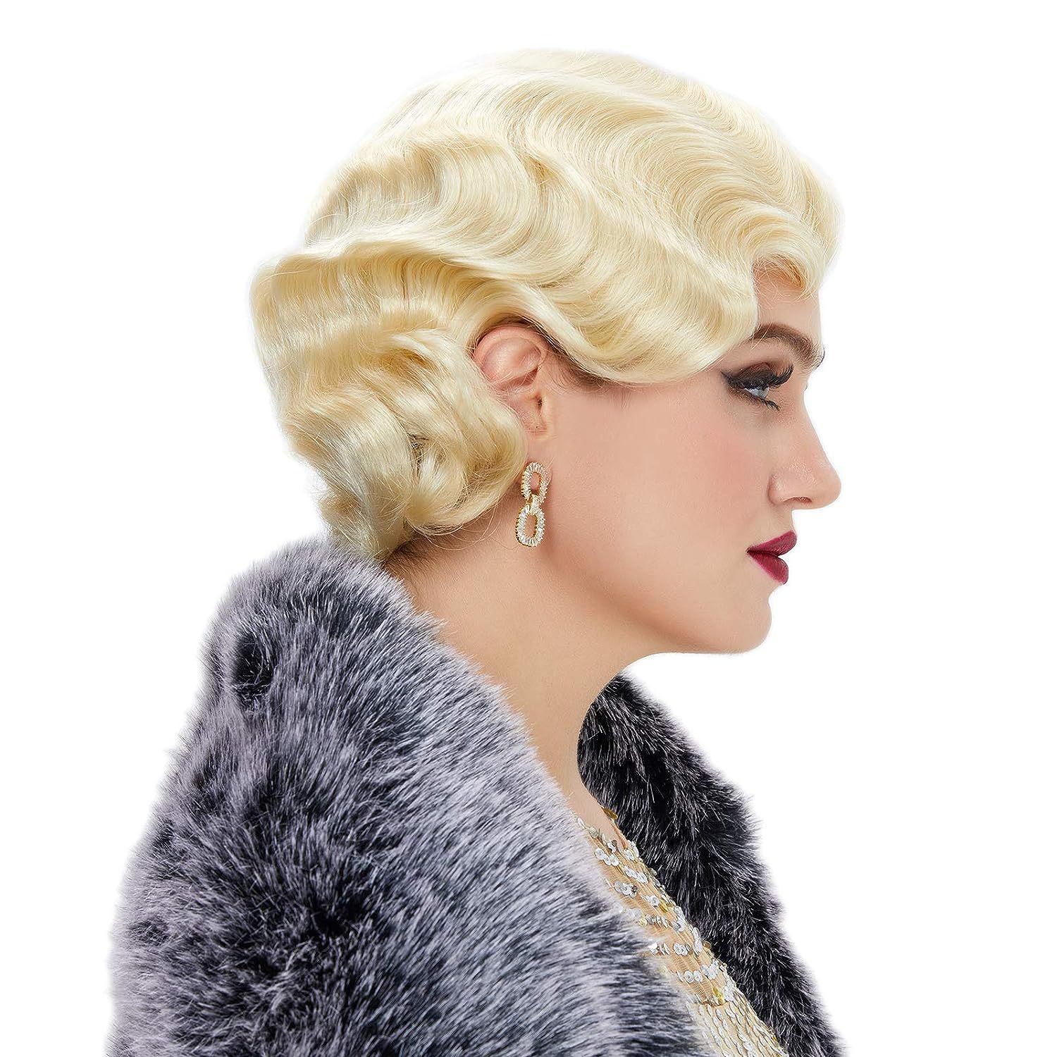 Synthetische Perücke Golden Ripple Simulation Bühne Party Perücke_voghion.com