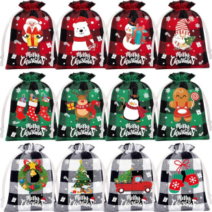 Cross-Border New Christmas Plaid Gift Bag Set Christmas Children's Candy Gift Packaging Storage Drawstring Pocket