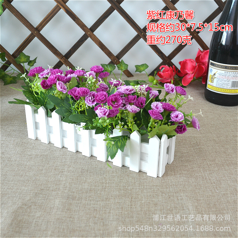 Casa sala de estar flor decorativa planta artificial traje de decoración de flores valla de madera decoración de flores artificiales olla pequeña ventana belleza