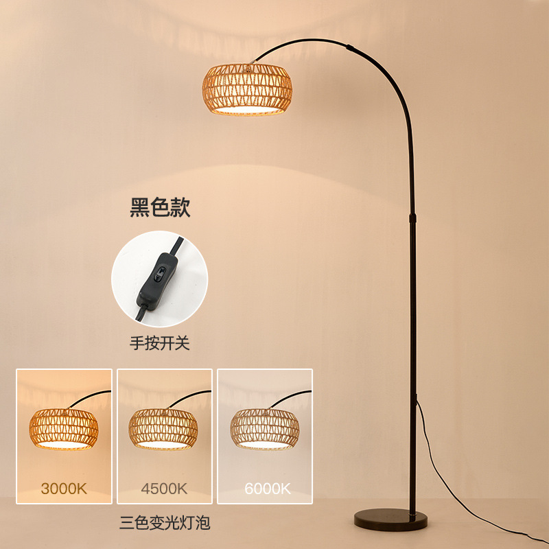 블랙 폴 + 곡선형 손으로 짠 로프 갓 12W 3색 디밍