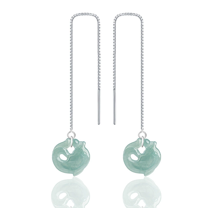 Натуральный нефрит A Goods Blue Water Dolphin Ear Line S925 Серебряный набор Ледяной Нефритовый камень Модные женские Серьги высокого класса Серьги