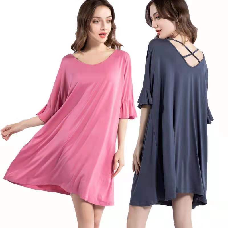 Dress Summer thin modal nightdress can be worn outside casual fashion king fried beauty back bell sleeve