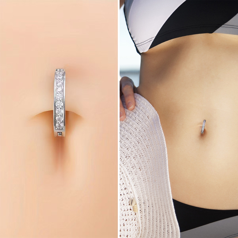 Belly Button Ring Titanium Steel Navel Piercing Crescent Moon_voghion.com