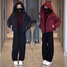 冬季流行时尚轻奢风连帽棉服套装女百搭保暖外套休闲裤炸街两件套