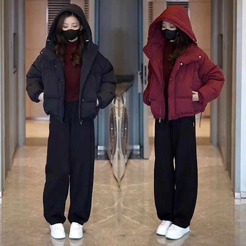 Зимняя мода легкая роскошная хлопковая одежда с капюшоном женская дикая теплая куртка повседневные брюки