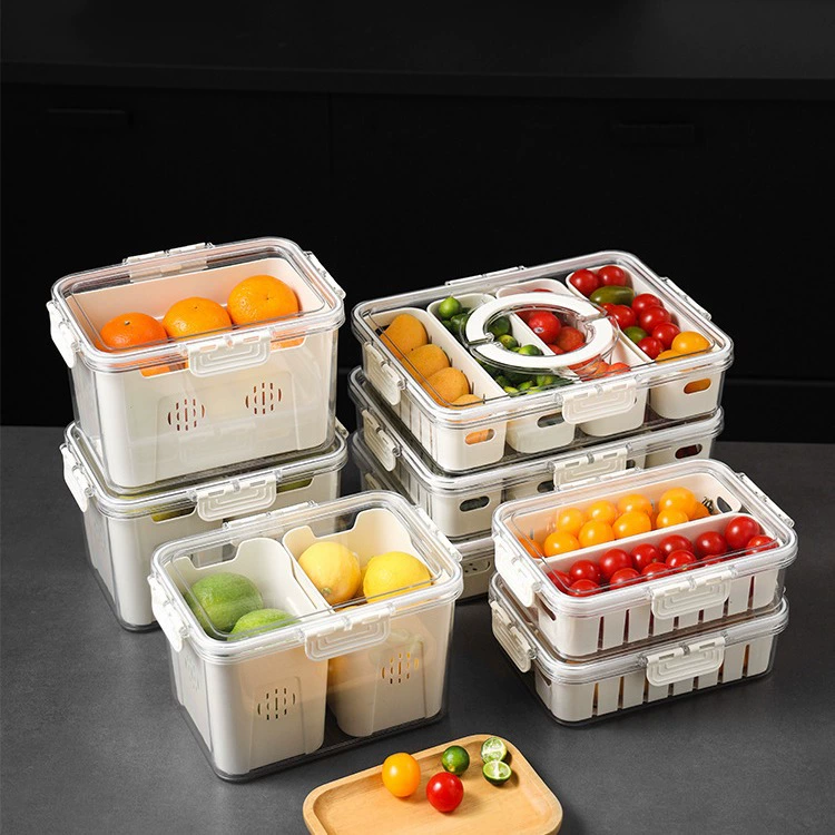 Портативный ящик для слива и консервации, прозрачный ящик для хранения в холодильнике, кухонный бытовой отсек для фруктов и овощей с крышкой, несколько спецификаций.
