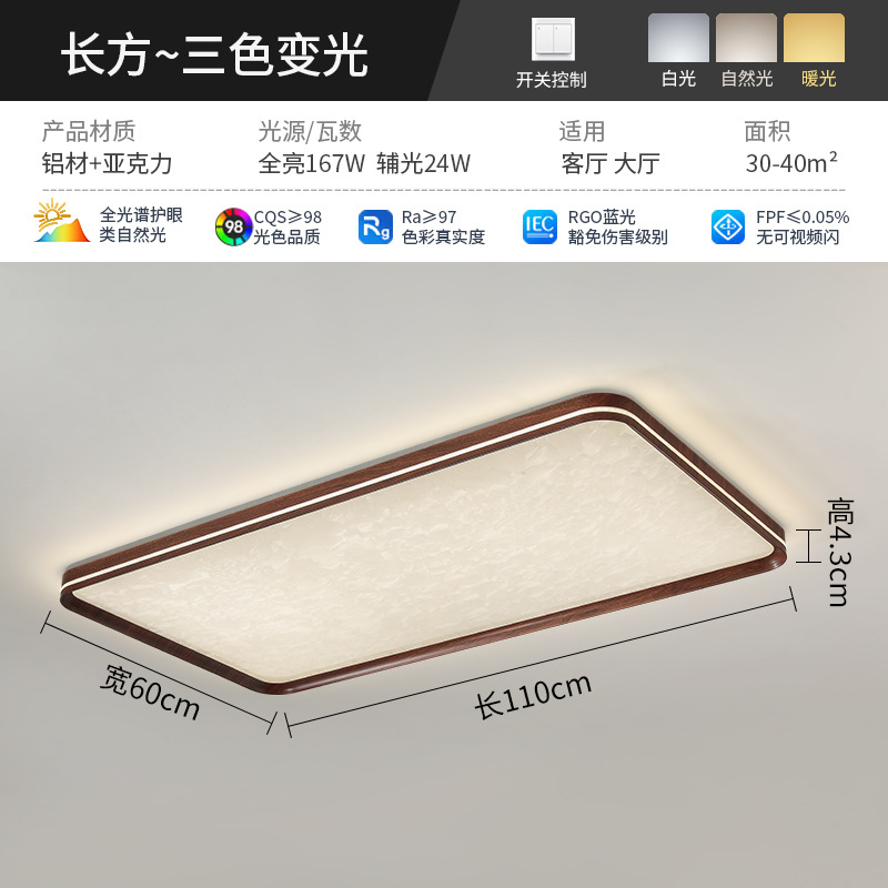 lámpara de sala de estar de espectro completo rectangular 110 * 60cm - cambio de luz tricolor