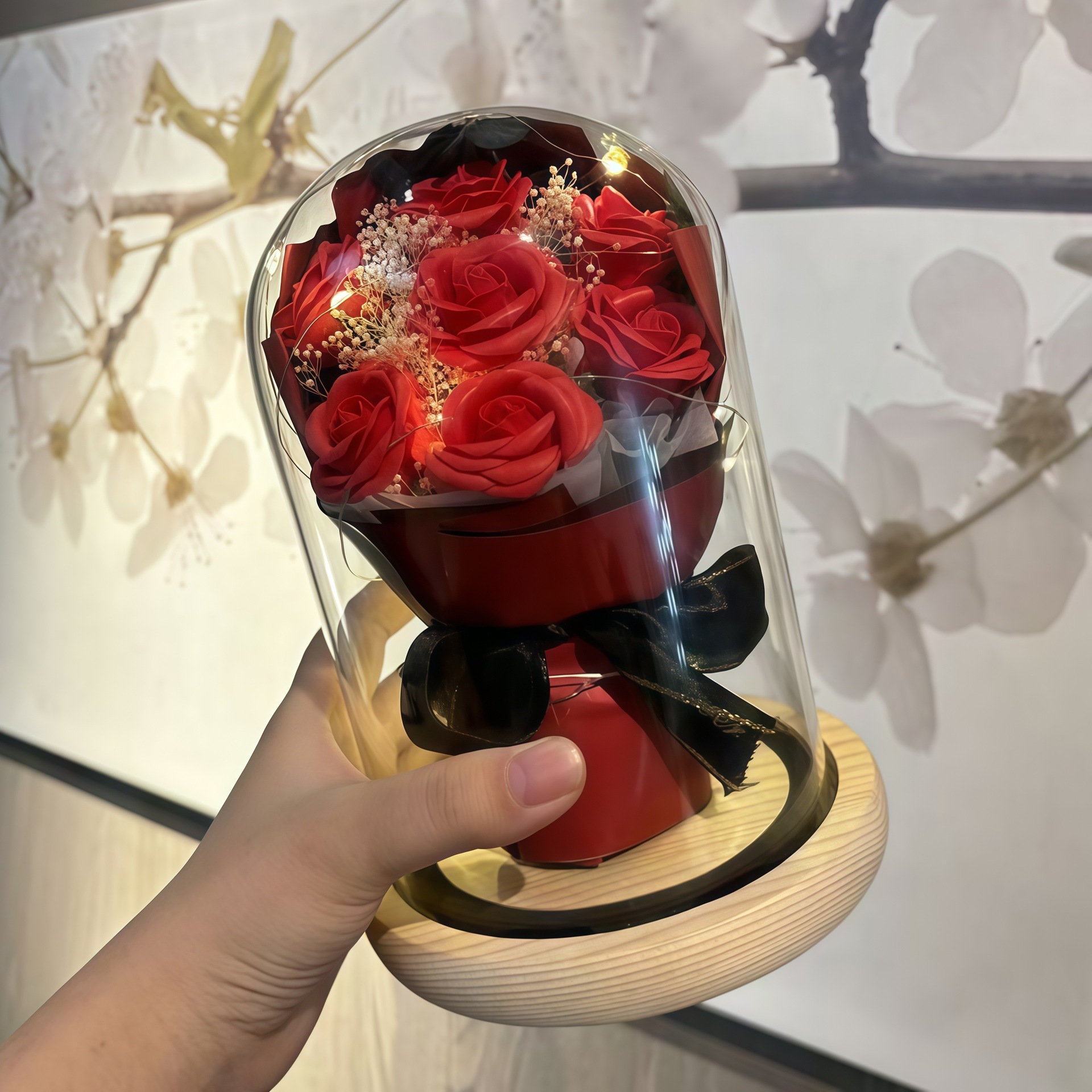 Simulación inmortal flor seca copa de vidrio ramo de flores acompañante regalo de decoración de escritorio para el hogar regalo de cumpleaños 520