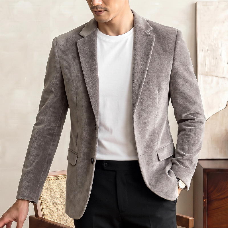 New autumn and winter velvet men's suit, middle-aged fashion casual solid color versatile trendy single-piece blazer jacket New autumn and winter velvet men's suit, middle-aged fashion casual solid color versatile trendy single-piece blazer jacket