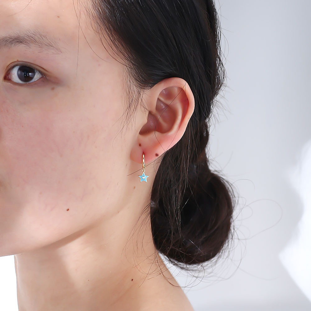 S925 plata esterlina pentagrama estrella gota pendientes mujer europea y americana transfronteriza nueva personalizado retro color gota pegamento oído joyería