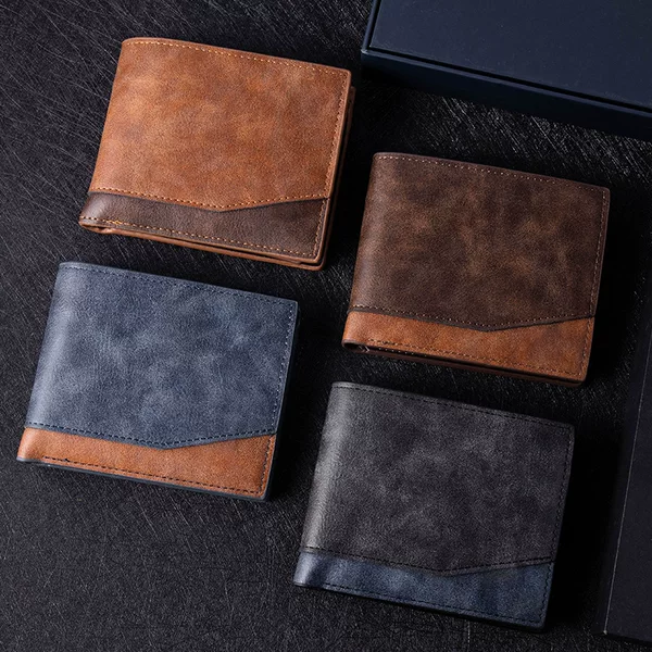 Cross-border casual commuter wallet for men, multi-card slot ID and coin purse, horizontal style PU, men's in-stock wholesale with cross-border certification