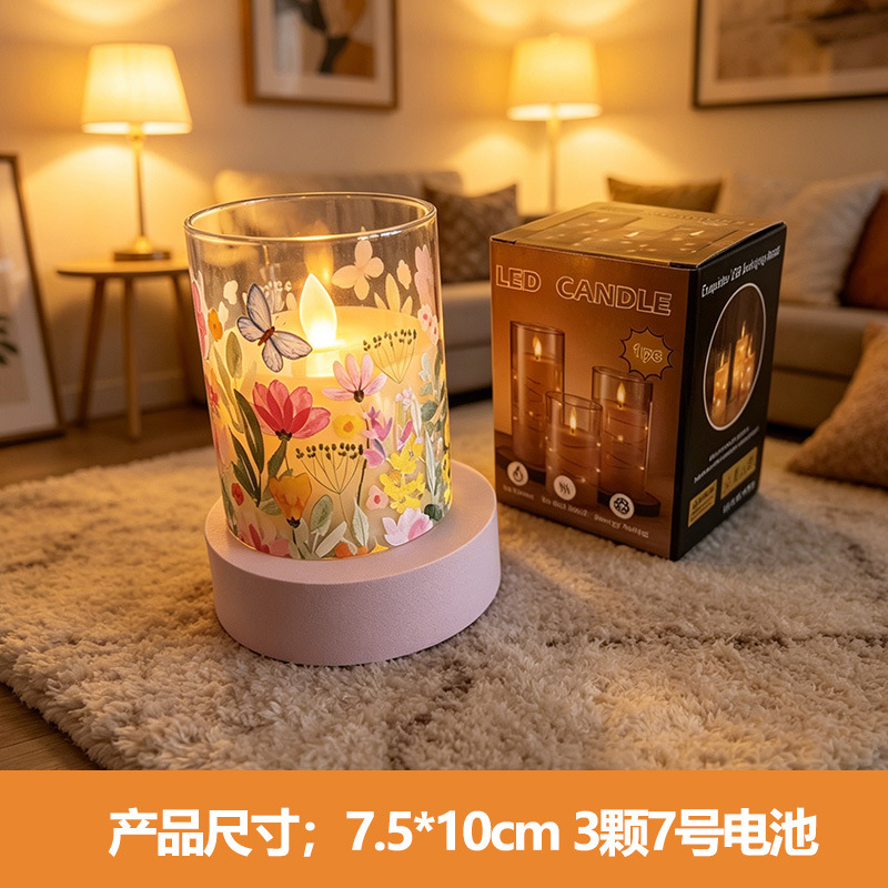 Acrílico personalizado LED simulación vela electrónica cumpleaños propuesta de compromiso decoración romántica atmósfera floral lámpara de aluminio