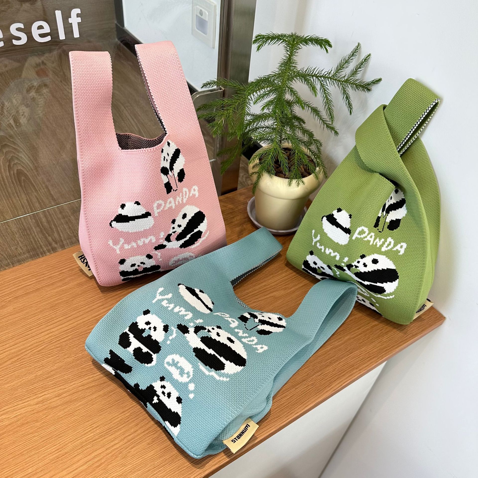 Summer Street Trendy Knitted Hand Handbag Cute Panda Bag Soft Large Capacity Street Commuter Bag Dragon Boat Festival