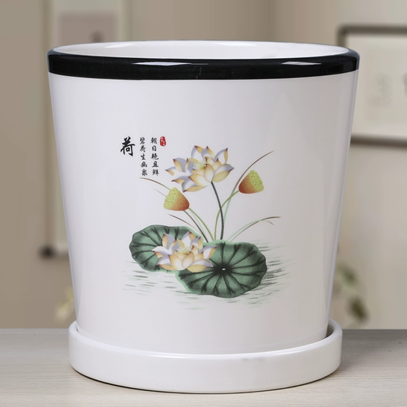 Цветочный горшок керамический очень большой расклад с подносом зеленый Ло северный простой белый креативный домашний большой