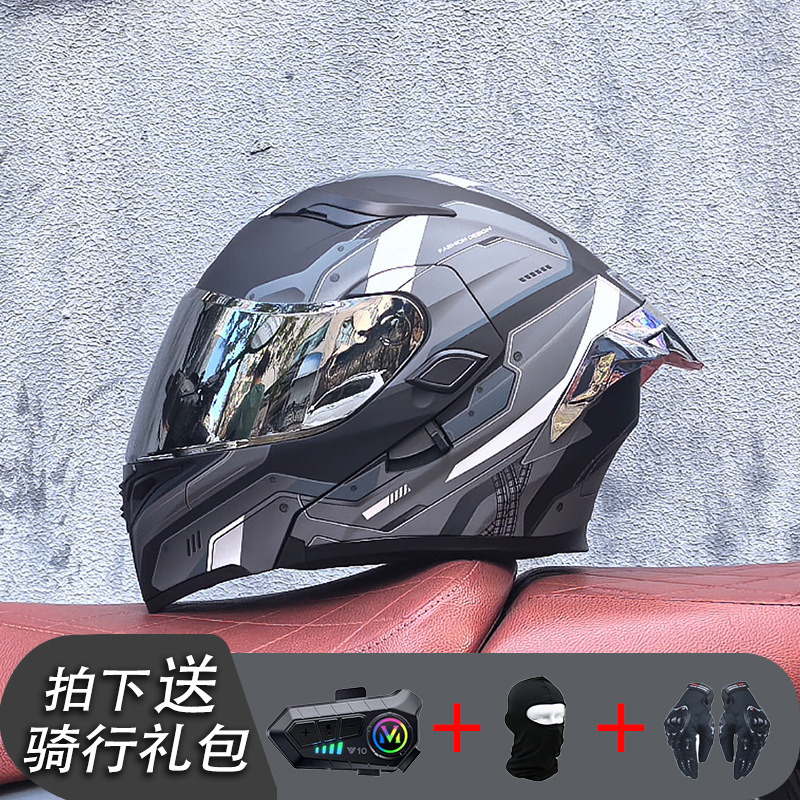 ORZ Casco de carreras Casco de doble lente totalmente cubierto para hombre Casco completo Four Seasons Travel Rally Casco completo Personalidad Bluetooth