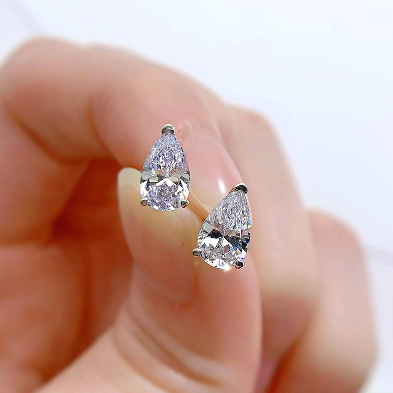 Water Droplets Pattern 1 Pair 925 Sterling Silver Artificial Diamond Water Droplets Ear Studs