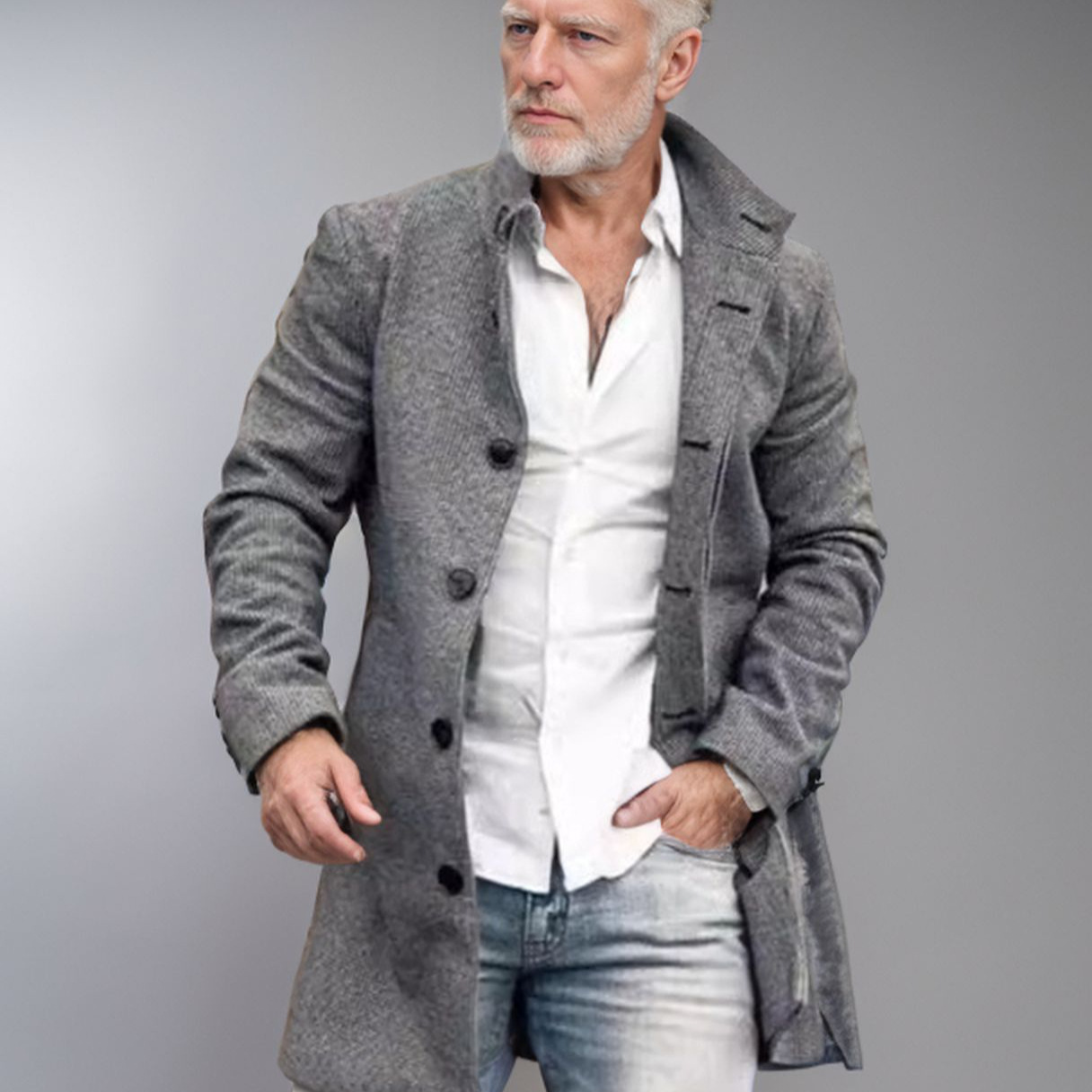 demi-season long casual woolen coat