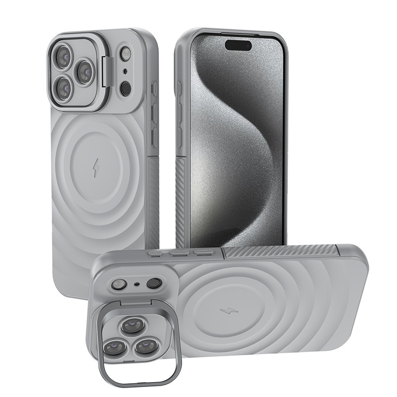 IPhone16波紋磁気吸引携帯ケースの新型アップル15promaxレンズスタンド転倒防止保護カバーを適用|undefined