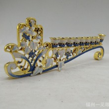 跨境欧式复古珐琅镶钻金属烛台亚马逊美式犹太教金色九头灯台批发