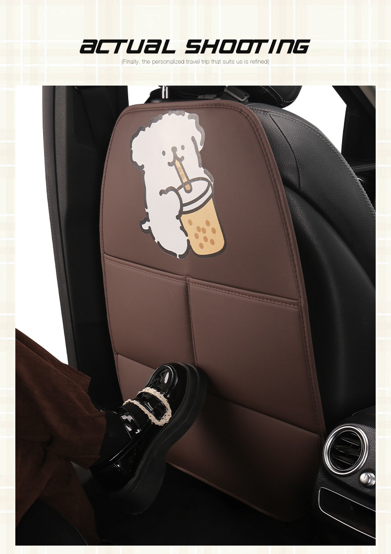 Cute Cartoon Anti-Kick Mat for Car Seat Back for Ladies, Anti-Dirt Mat for Car Seat Back with Storage Strap