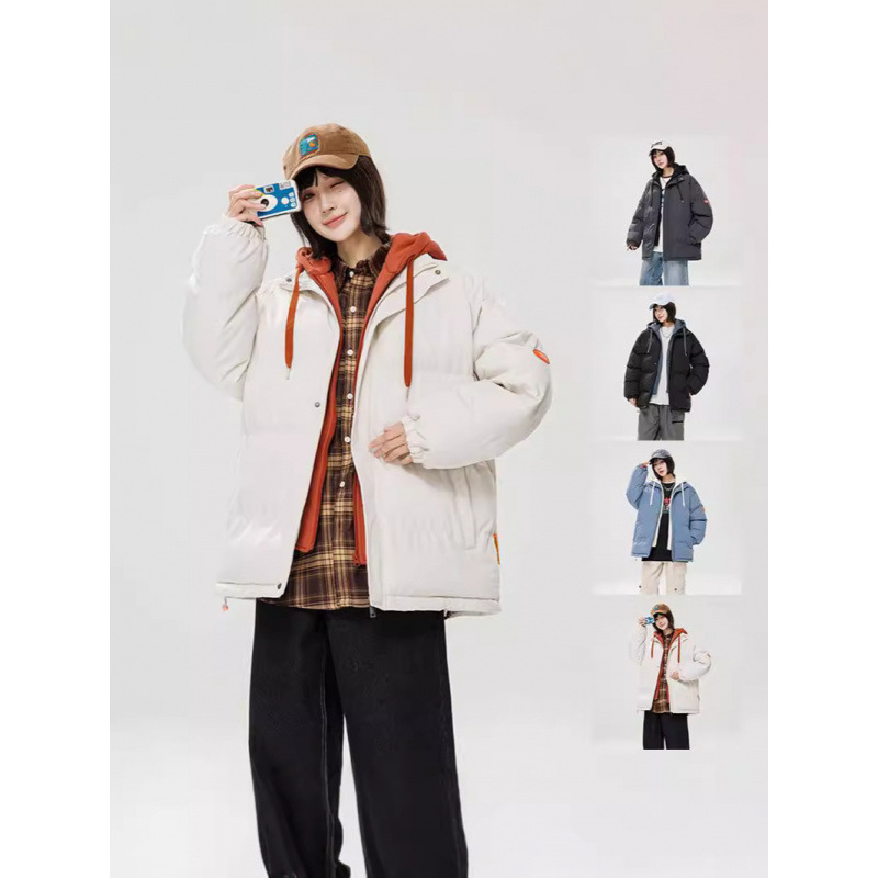2024 invierno nuevo engrosado calentamiento con capuchón ropa de algodón suelta de tamaño grande juvenil falso de dos chaquetas casuales de algodón