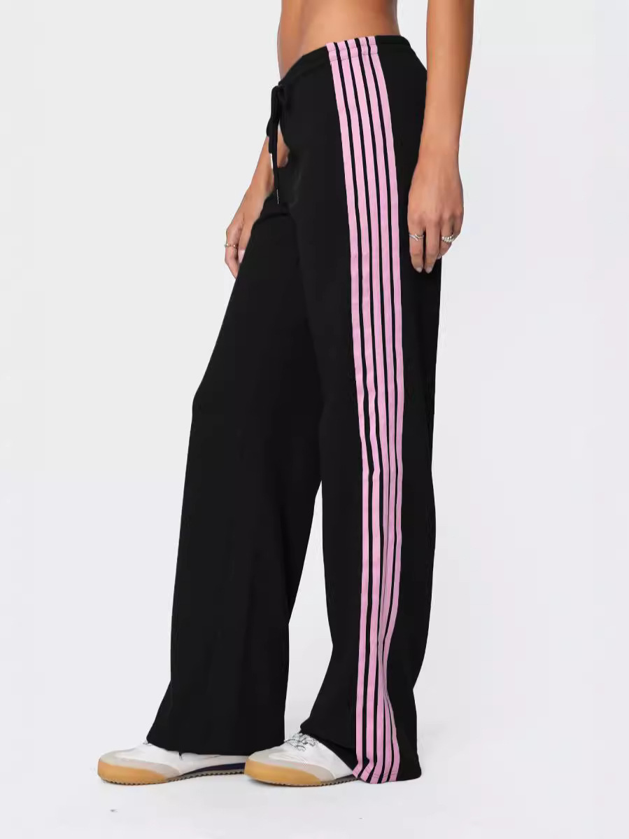 Pantalones casuales deportivos rectos a rayas laterales para mujer primavera y otoño nuevo estilo americano retro suelto pantalones de guardia de pierna ancha image 3