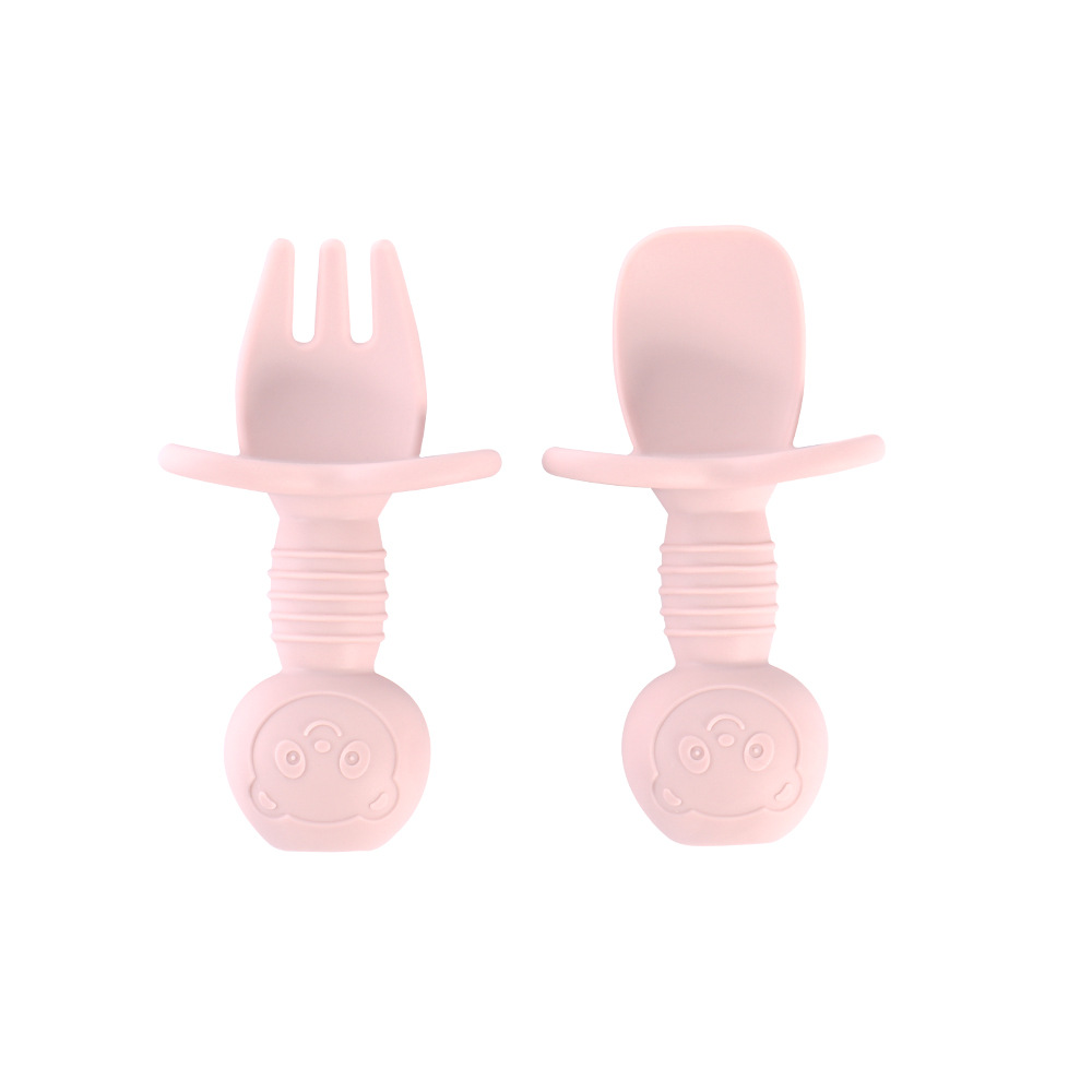 Juego de cuchara de tenedor de oso para niños entrenamiento de alimentación para bebés Cuchara de lamer de silicona Cuchara de tenedor de silicona Cuchara de vajilla complementaria para bebés