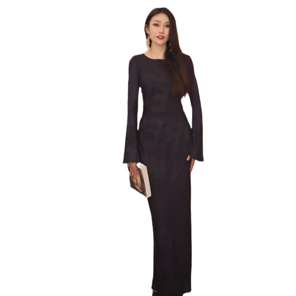 Đầm maxi nữ thắt eo kiểu Pháp tinh tế cao cấp FL240306 — Màu đen