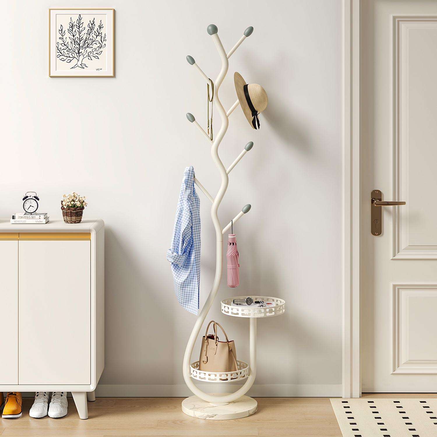 Coat Rack Floor-Standing Bedroom Light Luxury Tree Branch Vertical Iron Clothes Hanging Bag Storage Rack Entrance Porch Clothes Rack