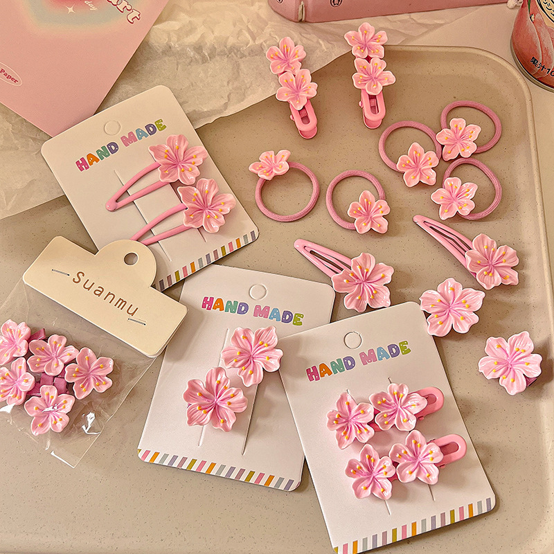 Primavera de flores de cerezo coreanas para niños no lastimas brocas de cabello rosa lindas brocas de cabello flores de cabello joyas de cabello de niña