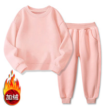 儿童加绒圆领卫衣套装新款女童秋冬季银狐绒长裤两件套光板厂现货