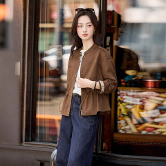 美拉德风麂皮绒短外套女2025秋新款超好看洋气小个子气质百搭夹克
