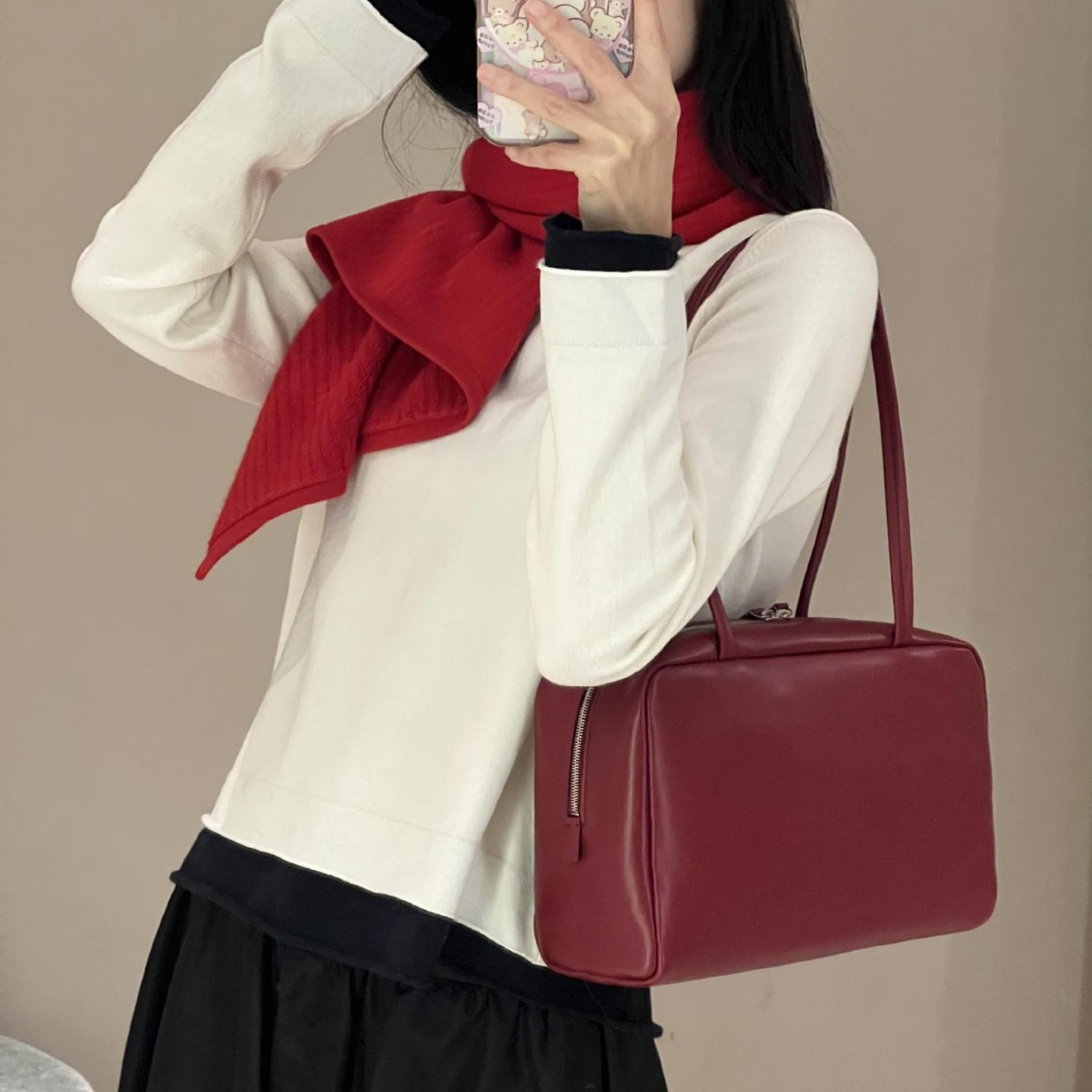 Top Grain Cowhide Astra Bowling Long Handbag TR Minimalist Pillow Bag Shoulder Underarm Commuter Bag for Women - Thumbnail 2